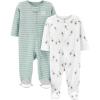 imageSimple Joys by Carters Baby Girls 2Way Zip Thermal Footed Sleep and Play Pack of 2Mint Green StripeWhite Avocados
