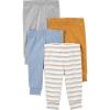 imageSimple Joys by Carters Unisex Babies Pant Pack of 4BlueGoldGrey HeatherWhite Stripe