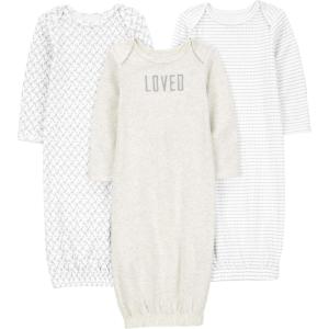 imageSimple Joys by Carters Baby 3Pack Neutral Cotton Sleeper GownGreyWhite