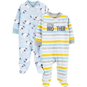 imageSimple Joys by Carters Baby Boys 2Pack Fleece Footed Sleep and PlayLight Blue DogsWhite Stripe