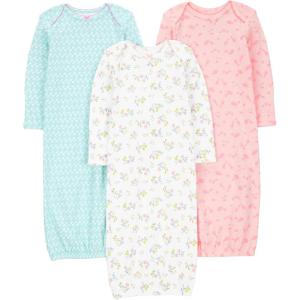 imageSimple Joys by Carters Baby Girls 3Pack Cotton Sleeper GownBlue DucksPink AnimalWhite Floral