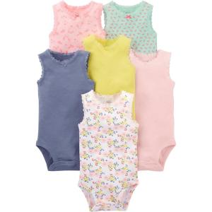 imageSimple Joys by Carters Baby Girls 6Pack Sleeveless BodysuitMulticolorFloralForest AnimalsFruit