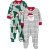 imageSimple Joys by Carters Baby Holiday Fleece Footed Sleep and Play Pack of 2Green SantaGrey Festive Print