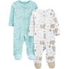 imageSimple Joys by Carters Baby Neutral 2Pack Cotton Footed Sleep and PlayAqua Blue Forest AnimalsWhite Bear