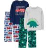 imageSimple Joys by Carters Boys and Toddlers 4Piece Pajama Set Cotton Top ampamp Fleece BottomGreyGreen DinosaurFiretruckHeroes