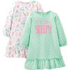 imageSimple Joys by Carters Girls 2Pack Fleece NightgownsMint Green DotsWhite Cat