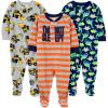 imageSimple Joys by Carters Toddlers and Baby Boys LooseFit Flame Resistant Fleece Footed Pajamas Pack of 3Grey ConstructionNavy DinosaurOrange Stripe