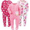 imageSimple Joys by Carters Toddlers and Baby Girls LooseFit Flame Resistant Fleece Footed Pajamas Pack of 3DonutHeartsSuperhero