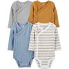 imageSimple Joys by Carters unisexbaby 4pack Side Snap BodysuitDusty BlueGoldGrey HeatherWhite Stripe