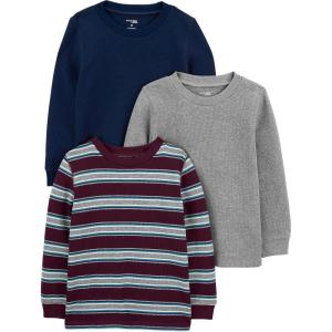 imageSimple Joys by Carters Babies Toddlers and Boys Thermal LongSleeve Shirts Pack of 3Burgundy StripeGrey HeatherNavy