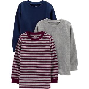 imageSimple Joys by Carters Babies Toddlers and Boys Thermal LongSleeve Shirts Pack of 3Dark Burgundy StripeGrey HeatherNavy