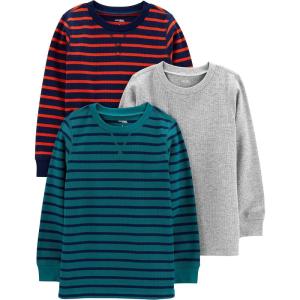 imageSimple Joys by Carters Babies Toddlers and Boys Thermal LongSleeve Shirts Pack of 3Grey HeatherNavy StripeTeal Green