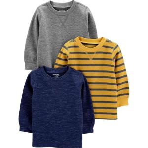imageSimple Joys by Carters Babies Toddlers and Boys Thermal LongSleeve Shirts Pack of 3GreyNavy HeatherYellow Stripe