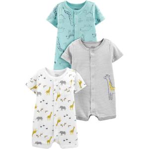 imageSimple Joys by Carters Baby 3Pack Snapup RompersAqua Blue Forest AnimalsGrey Mini StripeWhite