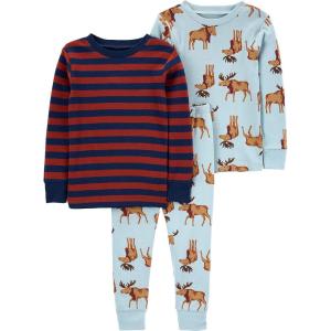 imageSimple Joys by Carters Baby 3Piece Snugfit Cotton Holiday Pajama SetBurgundy StripeLight Blue Moose