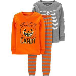 imageSimple Joys by Carters Baby 3Piece Snugfit Cotton Holiday Pajama SetCandySkeletonStripe
