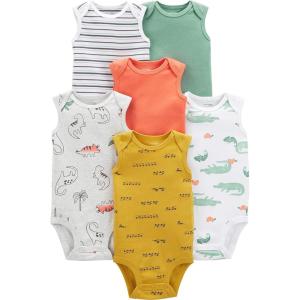 imageSimple Joys by Carters Baby Boys 6Pack ShortSleeve BodysuitAlligatorDinosaurStripeTrucks