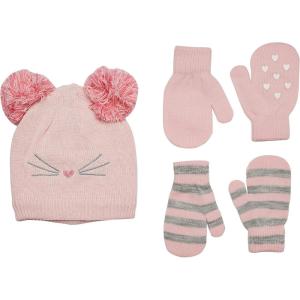 imageSimple Joys by Carters Baby Hat and Mitten SetGrey StripePinkHearts