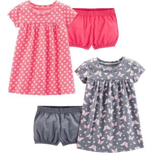imageSimple Joys by Carters Girls ShortSleeve and Sleeveless Dress Sets Pack of 2Grey ButterfliesPink Floral
