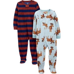 imageSimple Joys by Carters Kids Holiday Loosefit Flame Resistant Fleece Footed PajamasBurgundy StripeLight Blue Moose