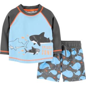 imageSimple Joys by Carters Toddlers and Baby Boys Swimsuit Trunk and Rashguard SetBlackSky Blue Whales