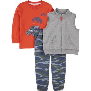 imageSimple Joys by Carters babyboys 3piece Playwear SetGrey HeatherNavy CamoOrange Trucks