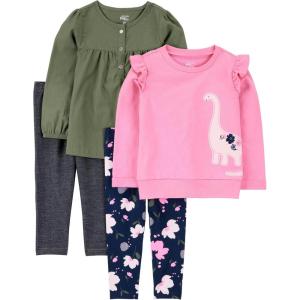 imageSimple Joys by Carters girls 4piece Playwear SetBlackNavy FloralOlivePink Dinosaur