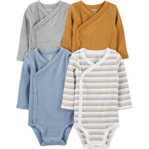 imageSimple Joys by Carters unisexbaby 4pack Side Snap BodysuitDusty BlueGoldGrey HeatherWhite Stripe