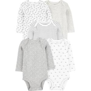 imageSimple Joys by Carters unisexbaby 5pack Longsleeve BodysuitGreyWhite