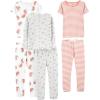 imageSimple Joys by Carters Babies Toddlers and Girls 6Piece SnugFit Cotton Pajama Set Pack of 3Grey FloralPink StripeWhite Strawberry
