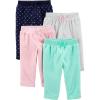 imageSimple Joys by Carters Baby Girls 4Pack Fleece PantsAqua GreenLight GreyLight PinkNavy Dots