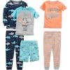 imageSimple Joys by Carters Boys 6Piece Snug Fit Cotton Pajama SetDinosaurSharkStripeSurfer