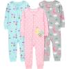 imageSimple Joys by Carters Girls 3Pack Snug Fit Footless Cotton PajamasBallerinaMoonBee