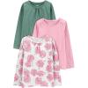 imageSimple Joys by Carters Girls LongSleeve Shirts Pack of 3Green DotsGrey FloralPink