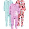 imageSimple Joys by Carters Toddlers and Baby Boys SnugFit Footed Cotton Pajamas Pack of 3Light Purple SwanMint Green TurtleOrange Floral