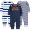 imageSimple Joys by Carters babyboys 3pack JumpsuitsGrey Heather Rugby StripeNavy Text PrintWhite Stripe