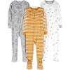 imageSimple Joys by Carters babyboys 3pack Snug Fit Footed Cotton PajamasGold StripeGrey LionWhite Rhino