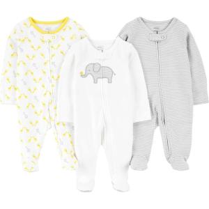 imageSimple Joys by Carters Baby 3Pack Neutral Sleep and PlayLight Grey Mini StripeWhite ElephantGiraffe
