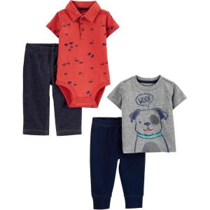 imageSimple Joys by Carters Baby Boys 4Piece Bodysuit Top and Pant SetDark Grey DogDenimNavyOrange Construction