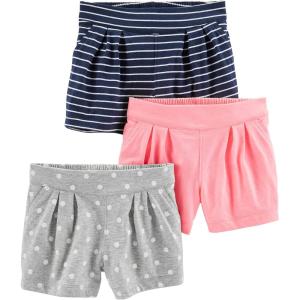 imageSimple Joys by Carters Baby Girls 3Pack Knit ShortsGrey DotsNavy StripePink