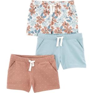 imageSimple Joys by Carters Baby Girls 3Pack Knit ShortsLight Brown DotsPale BlueWhite Floral