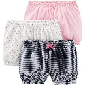 imageSimple Joys by Carters Baby Girls 3Pack Knit ShortsLight PinkNavy StripeWhite Dots