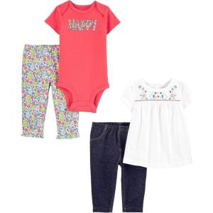 imageSimple Joys by Carters Baby Girls 4Piece BodysuitElephantFloralHappy Pack