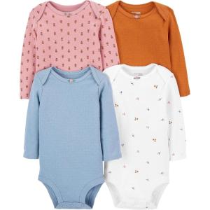 imageSimple Joys by Carters Baby Girls Pointelle LongSleeve Bodysuits Pack of 4BluePink FloralRustWhite