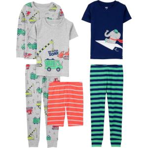 imageSimple Joys by Carters Boys 6Piece Snug Fit Cotton Pajama SetGreen StripeGrey TrucksNavy ElephantOrange Stripe