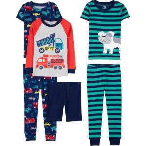 imageSimple Joys by Carters Boys 6Piece Snug Fit Cotton Pajama SetMulticolorCarsDogFiretruckStripe
