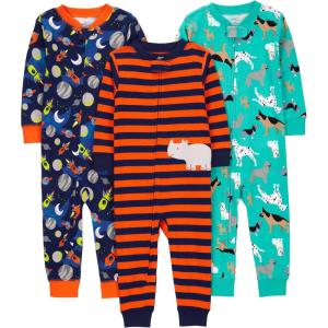 imageSimple Joys by Carters Kids 3Pack Snug Fit Footless Cotton PajamasNavy SpaceRust StripeTurquoise Green Dogs