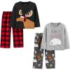 imageSimple Joys by Carters boys 4piece Pajama Set Cotton Top ampamp Fleece BottomBlack ReindeerDark Grey Forest AnimalsGrey Polar BearBuffalo Plaid