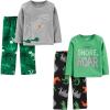 imageSimple Joys by Carters boys 4piece Pajama Set Cotton Top ampamp Fleece BottomDinosaur