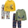 imageSimple Joys by Carters boys 4piece Pajama Set Cotton Top ampamp Fleece BottomGold LionGreyNavy Reindeer PrintOlive Stars